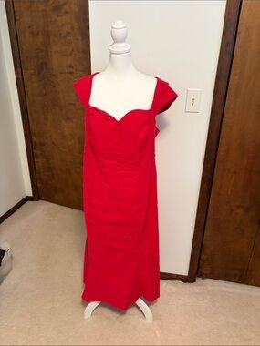 Anthropologie Red Cap-Sleeve Maxi Dress with Button Front